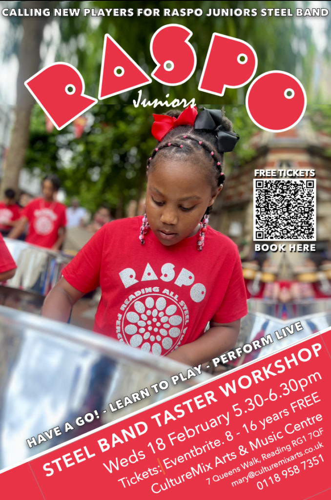 Have a go at learning Caribbean steel pans at a one off RASPO Juniors taster workshop for 8-16 years. Book free tickets now.